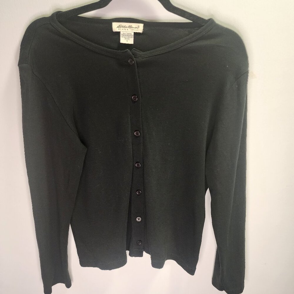 Eddie Bauer Black Sweater with Button Closure - Size PS